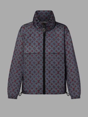 Louis Vuitton Monogram Quilted Jacket in Slate Blue with Burgundy Logo